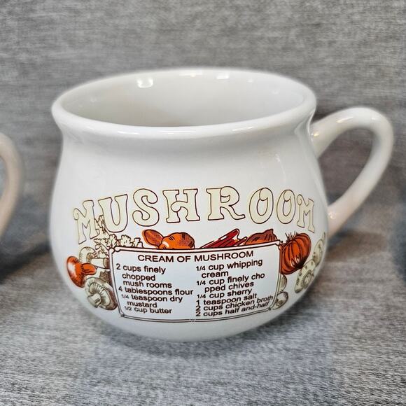 VTG Recipe Soup MUGS BOWLS CUPS SET OF 4; tomato, onion, mushroom, chicken - Picture 3 of 6